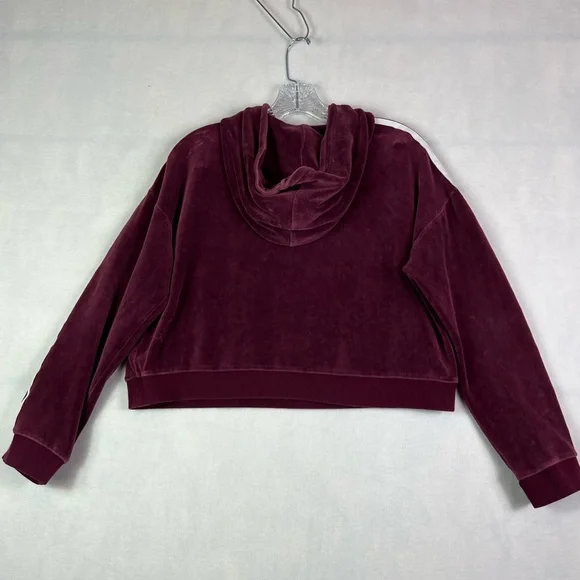 adidas Originals Cropped Velour Hoodie in Maroon/Burgundy Sz S - Picture 9 of 12